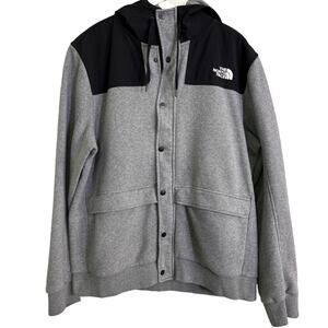 The North Face Rivington II Mens XL Gray Snap Front Hooded Jacket Cotton Blend